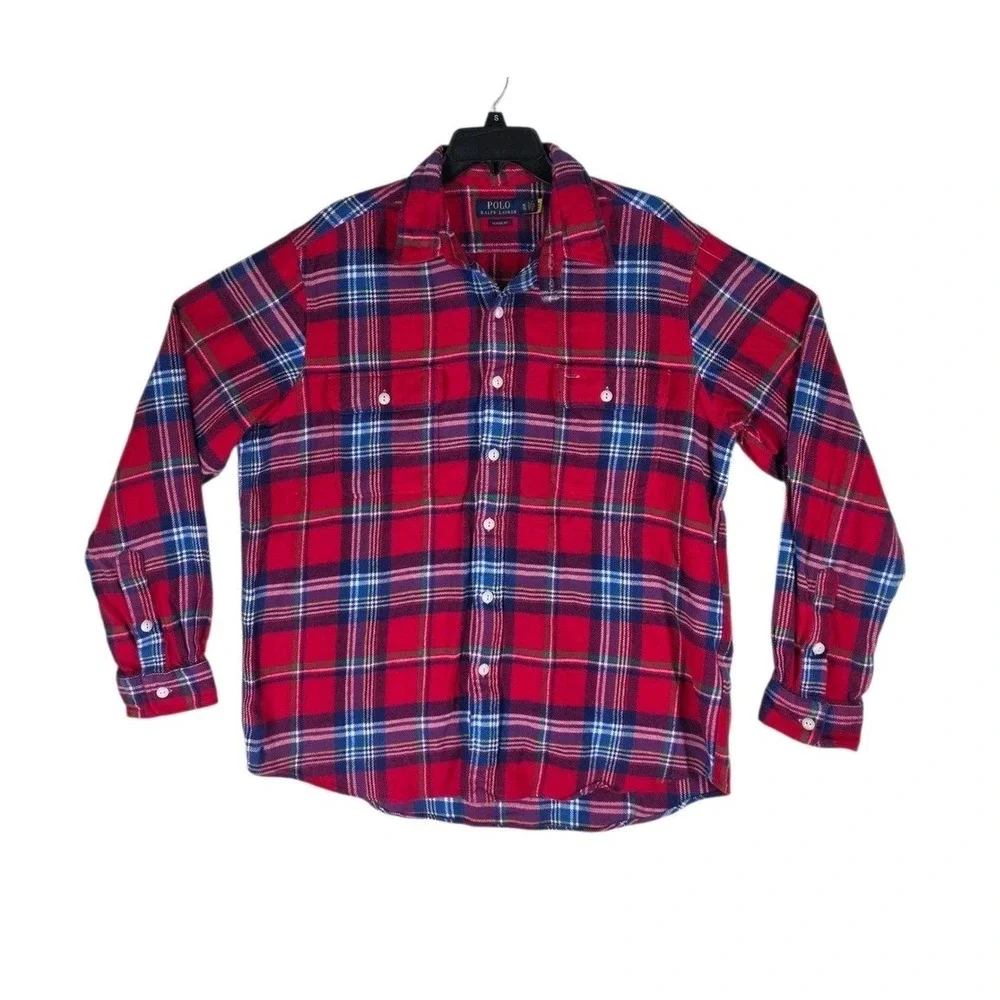 Polo Ralph Lauren Flannel Shirt Shacket Mens XL Classic Fit Red Blue Plaid LS